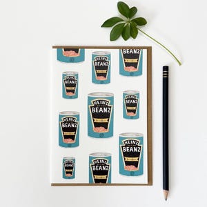Carte de voeux pour le petit-déjeuner aux haricots frits, design amusant, carte d'art aquarelle peinte à la main de qualité supérieure à garder, carte de fête des pères gourmande