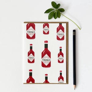 Molho picante molho comida amante retro divertido e design peculiar aquarela arte qualidade superior cartão de felicitações, em branco por dentro