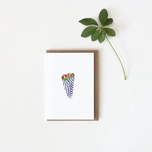 Biglietto di ringraziamento con mazzo di fiori / Biglietto minimalista / Biglietto piccolo e semplice / Biglietto mini / Biglietto di ringraziamento / Biglietto dipinto a mano con acquerello