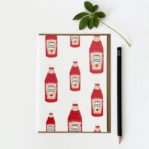 Ketchup aux tomates / Cadeau pour gourmets / Design original et amusant rétro / Aquarelle faite main / Art culinaire pour garde-manger avec condiments / Carte de voeux de grande qualité