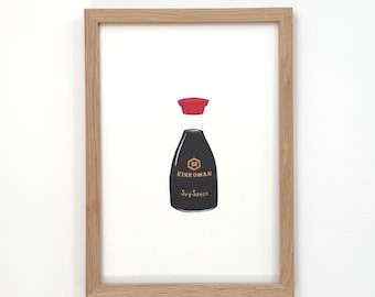 Soy Sauce Bottle Watercolour Print: Hand-Painted Kitchen Art