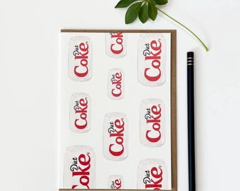Carte de voeux peinte à la main de qualité supérieure Diet Cola / Art de boisson gazeuse soda / Design rétro amusant et original / Carte aquarelle à garder et à encadrer