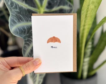 Merci Croissant Mini Thank You Card - Hand Painted Watercolour Art Print
