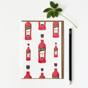 Bouteille de cocktail Spritz / Design unique original et amusant / Carte de fête d'été / Art aquarelle / Peint à la main / Carte pour ami / Carte de grande qualité