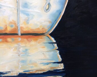 Canoe Oil Painting: Original Boat Art, Cottage Decor (20x20)