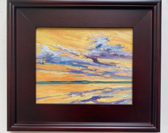 AWE, an original framed 8" x 10" oil painting Canvas panel. Sunset.  Yvonne Wagner. Free Shipping to USA.