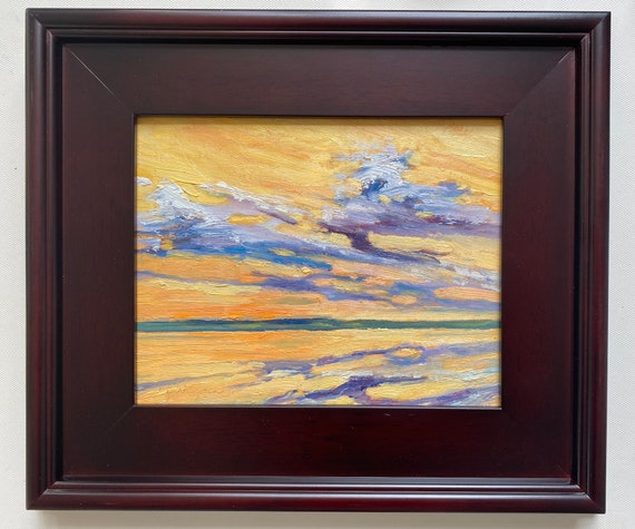 AWE, an original framed 8" x 10" oil painting Canvas panel. Sunset.  Yvonne Wagner. Free Shipping to USA.