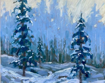 Winter's Softness. Original oil 11 x 14 x .75. landscape. Winter landscape.  Pine Trees. Northern Landscape. Ships Free to USA.