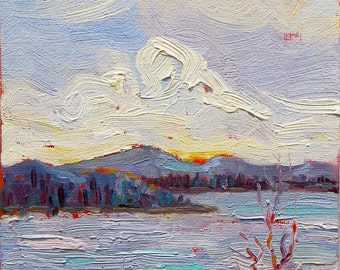 First Light Original Oil Painting: Plein Air Landscape Art, Framed 6x8"