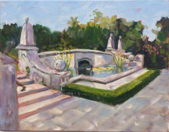 Cluette Garden, original 14" x 18" x 3/4" oil on stretched canvas. Palm Beach. Bethesda-by-the-Sea. Yvonne Wagner. Free Shipping to USA.