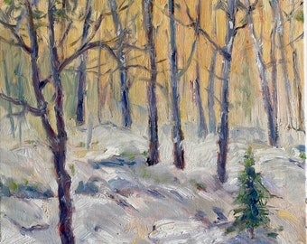 Winter Warmth, 11 x 14 landscape oil painting on panel. Original painting. Winter. Unframed.