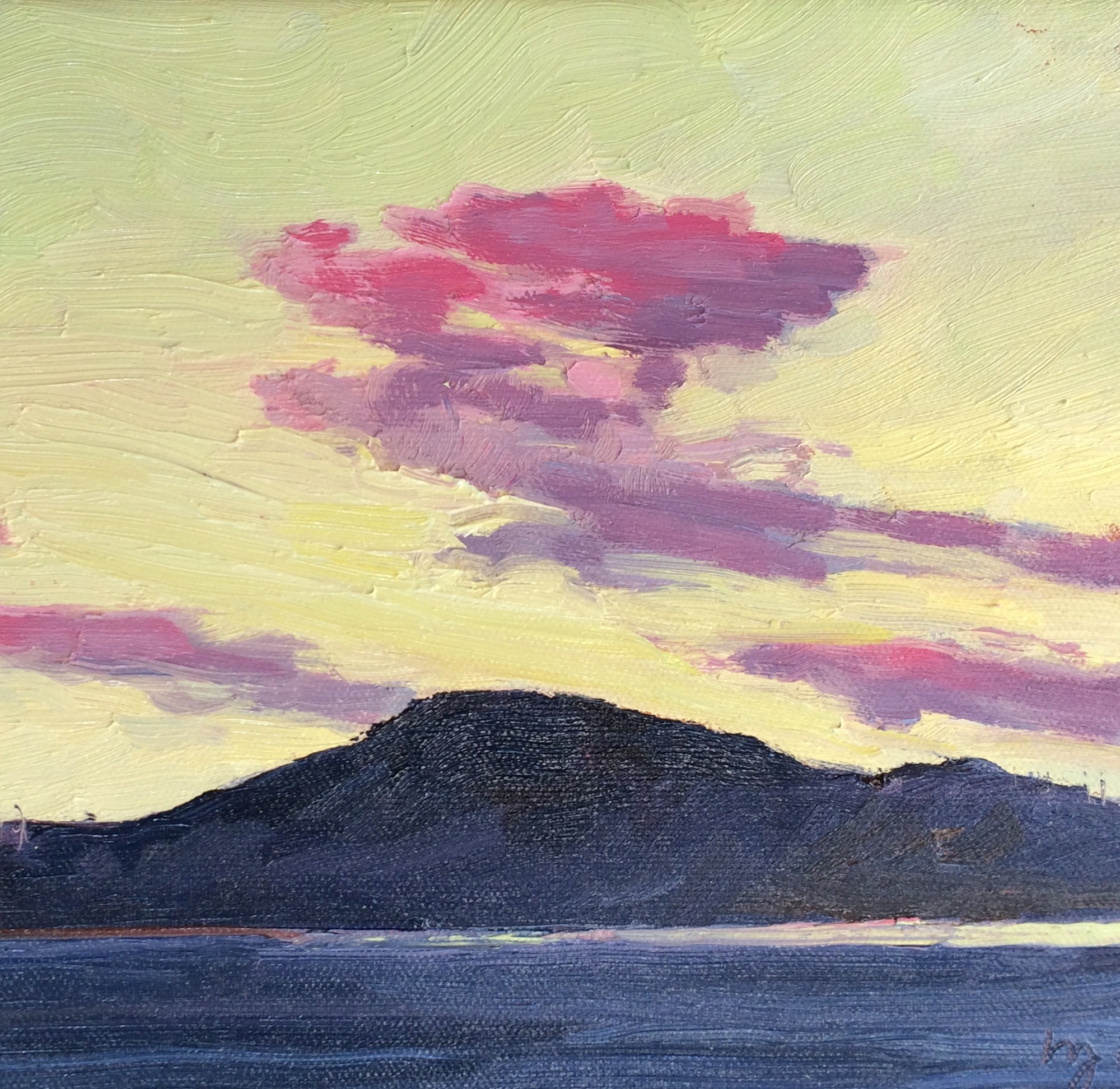 Yellow Skies, Framed original 8 x 10 x .75 oil painting by Yvonne