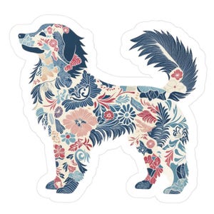 Hond Vinyl Sticker #9 met Bloemenpatroon, Japanse Kunst, Prachtig Ontwerp - Decal, Laptop Sticker, Auto Decal, Raamsticker, Waterfles