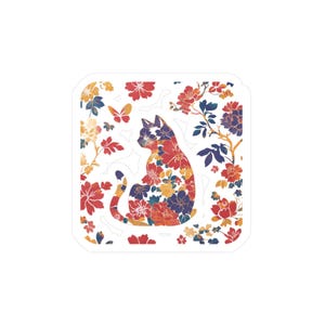 Kat Vinyl Sticker #6 met Bloemenpatroon, Japanse Kunst, Prachtig Ontwerp - Decal, Laptop Sticker, Auto Decal, Raamsticker, Waterfles