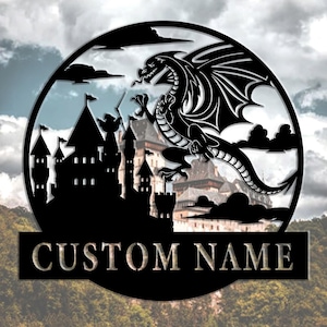 Aangepast metalen bord zwarte draak: gepersonaliseerd naambord, muurkunst binnen/buiten