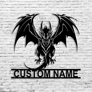 Gepersonaliseerde metalen bord draken: aangepaste naam led-muurkunst