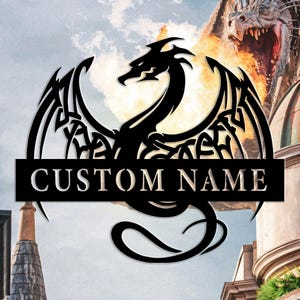 Gepersonaliseerde metalen bord draken: Flying Dragon-monogramkunst, led-optie