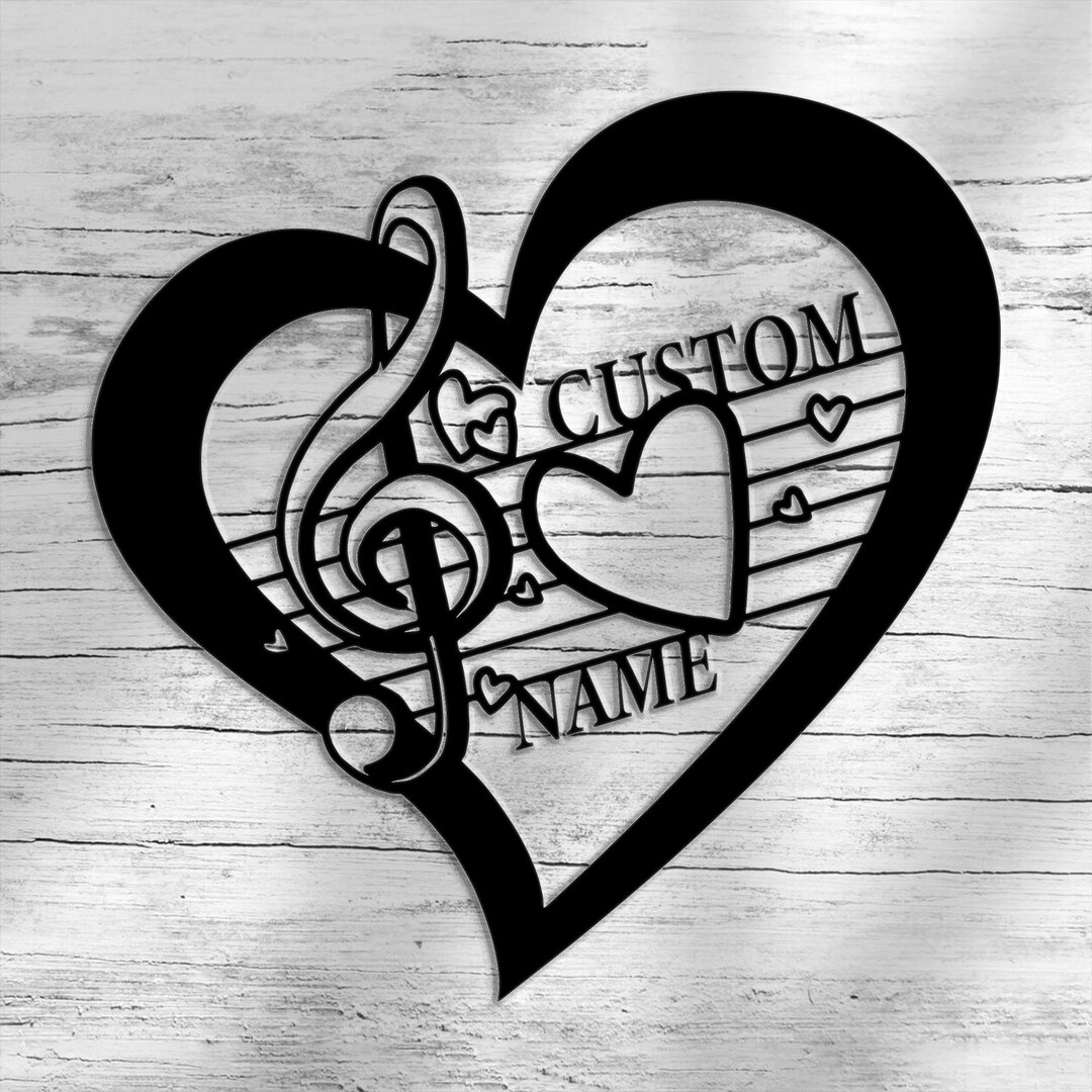 Custom Metal Heart Music Note Sign - Personalized Name Wall Decor ...