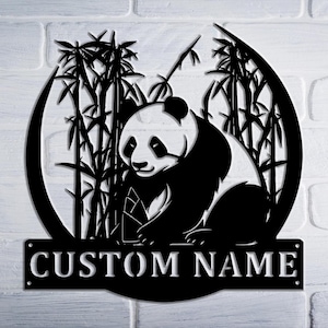 Personalized Metal Panda Decor-Custom Name Signs | Indoor/Outdoor Hanging Art | Adorable Panda Design | Selectable Sizes/Colors | Home Gift