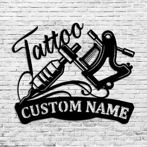 Custom Tattoo Studio Metal Sign: Personalized Tattoo Machine Wall Art