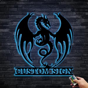 Personalized Dragon Metal Sign: Custom Monogram LED Wall Art