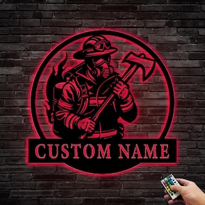 Letrero de pared de metal de bombero personalizado, decoración de pared de bombero personalizada, regalos de bombero, decoración personalizada del departamento de bomberos, 8-24 pulgadas, multicolor