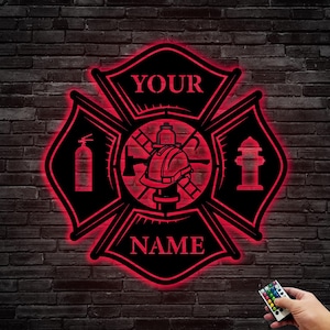 Letrero de pared de metal de bombero personalizado, decoración de pared de bombero personalizada, regalos de bombero, decoración personalizada del departamento de bomberos, 8-24 pulgadas, multicolor