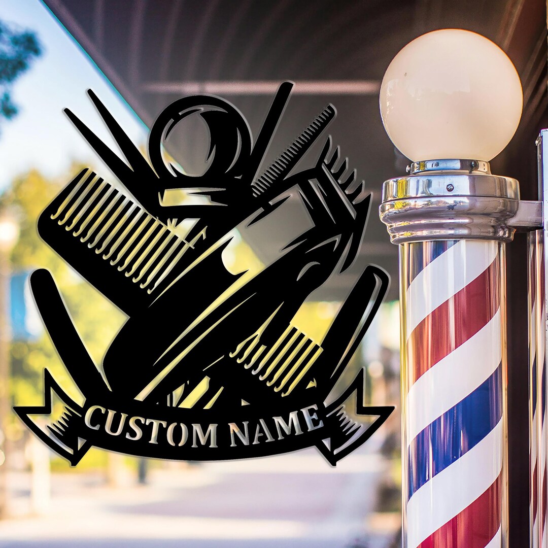 Personalized Barber Shop Metal Sign: Custom Name Wall Decor - Etsy