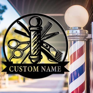 Personalized barber shop metal sign ,barber shop wall decoration,customized hairstylist sign,custom name,business name sign,Multicolor