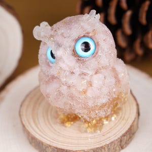 Crystal Chip Owl Statue: Healing Stone Home Decor