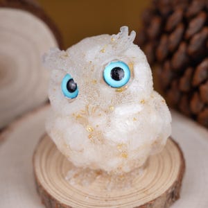 Crystal Chip Owl Statue: Healing Stone Home Decor