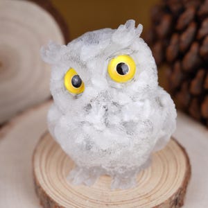 Crystal Chip Owl Statue: Healing Stone Home Decor