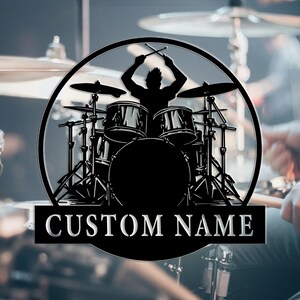 Custom Drum Room Metal Sign Art,Custom Drum Teacher Name Sign,Percussion Music Studio Wall Decor,Personalized Drum Sign,Kid’s Room Decor