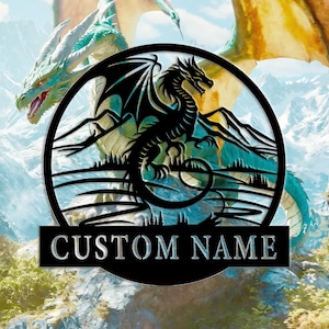 Gepersonaliseerde metalen bord draken: aangepaste naam led-muurkunst