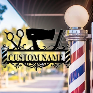 Personalized barber shop metal sign ,barber shop wall decoration,customized hairstylist sign,custom name,business name sign,Multicolor