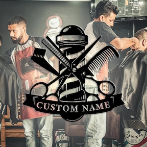 Personalized Barber Shop Metal Sign: Custom Name Wall Decor