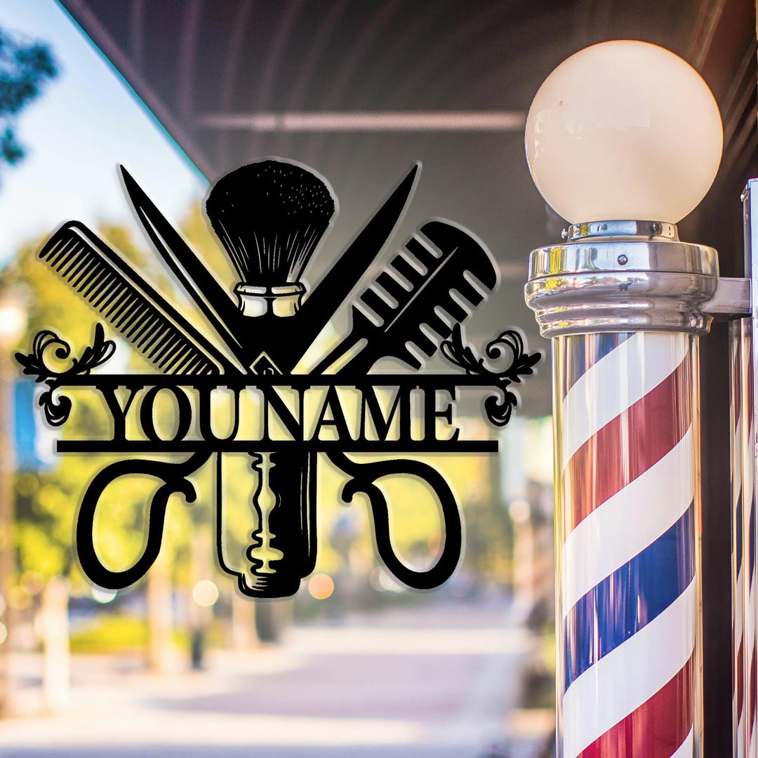 Personalized Barber Shop Metal Sign: Custom Name Wall Decor - Etsy