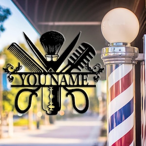 Personalized barber shop metal sign ,barber shop wall decoration,customized hairstylist sign,custom name,business name sign,Multicolor