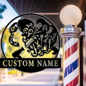 Personalized barber shop metal sign ,barber shop wall decoration,customized hairstylist sign,custom name,business name sign,Multicolor