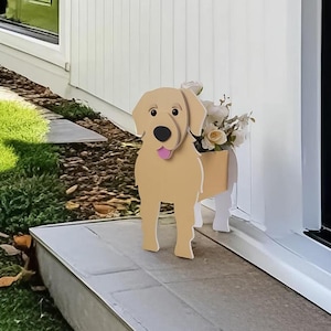 Hondvormige bloempot, Golden Retriever-bloempotten, Golden Retriever-decoraties, unieke tuinkunst, Plantendisplay voor binnen en buiten