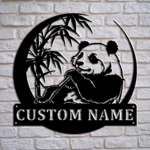 Personalized Metal Panda Decor-Custom Name Signs | Indoor/Outdoor Hanging Art | Adorable Panda Design | Selectable Sizes/Colors | Home Gift