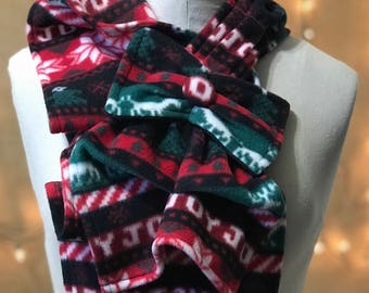 Adult Ruffle Bow Scarf- Fleece - Christmas Joy