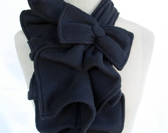 Adult Ruffle Bow Scarf- Fleece -  Many colors and prints to choose from