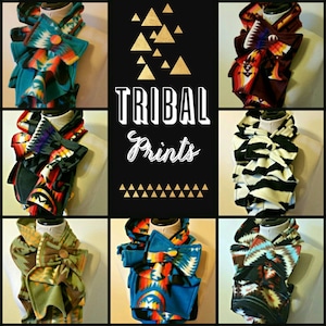 Ruffled Bow Scarf - MADE-TO-ORDER fleece - Tribal prints