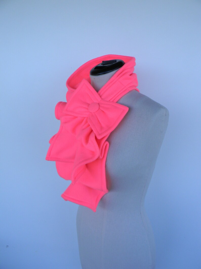 Ruffled Bow Scarf - Fleece Fluorescent/ Neon Pink - Made to Order - Etsy