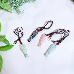 Handmade Ceramic Whistle Flute Necklace Pendant • Cute Fish Shape Whistle Charm • Pottery Jewelry Keychain • Unique Gift for Kids & Adults