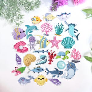 Embroidered Ocean Sea Animal Patches – Whales, Turtles, Fish, Jellyfish (Iron-On)