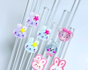 Glass Straw -Reusable Glass Straw- Cute Girl Straw with Charm- Reusable Straw- Tumbler Straw- Tumbler Glass Straw- Birthday Decor