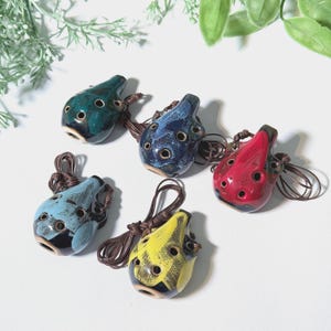Handmade Mini Ceramic Ocarina Flute –6 Hole Pendant Flute | Handmade Clay Wind Instrument | Cute Whistle Gift | Pocket Ocarina for Beginners