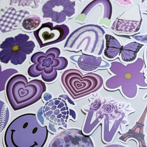 50+pcs Sticker pack Purple Fresh Cartoon - Waterproof Vinyl Decals for Laptops, Cars, Skateboards & More - Reusable, Geometric Shape